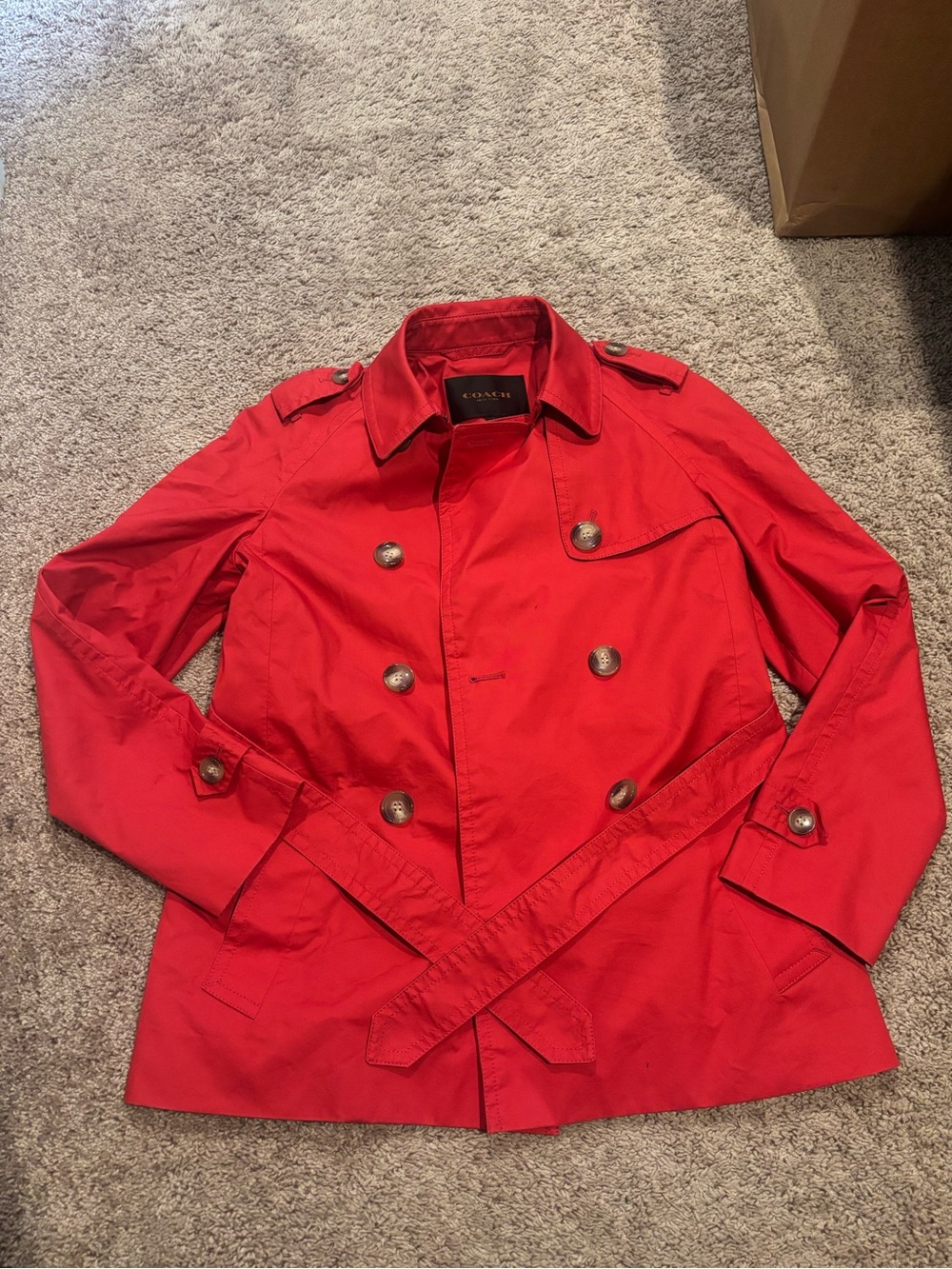 Coach Red Double-Breasted Trench Coat